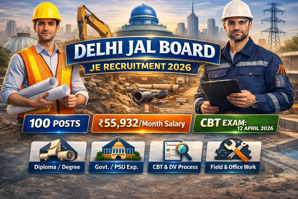 Delhi Jal Board JE Recruitment 2026 released for 100 vacancies