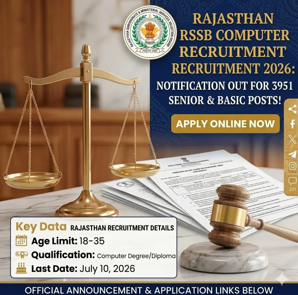 Rajasthan RSSB Computer Instructor Recruitment 2026: Apply Online for 3951 Senior & Basic Posts